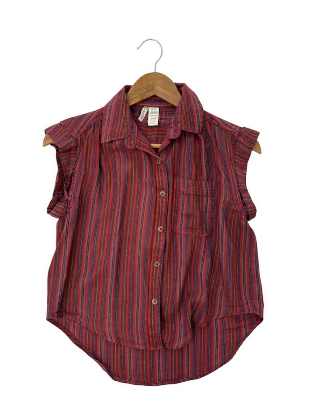 Japna Sleeveless Red Striped Button-Front Shirt